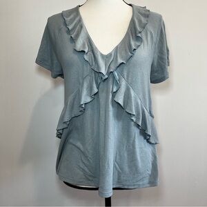 Women's Ruffled V-Neck Top - Sparkly Gray/light Blue